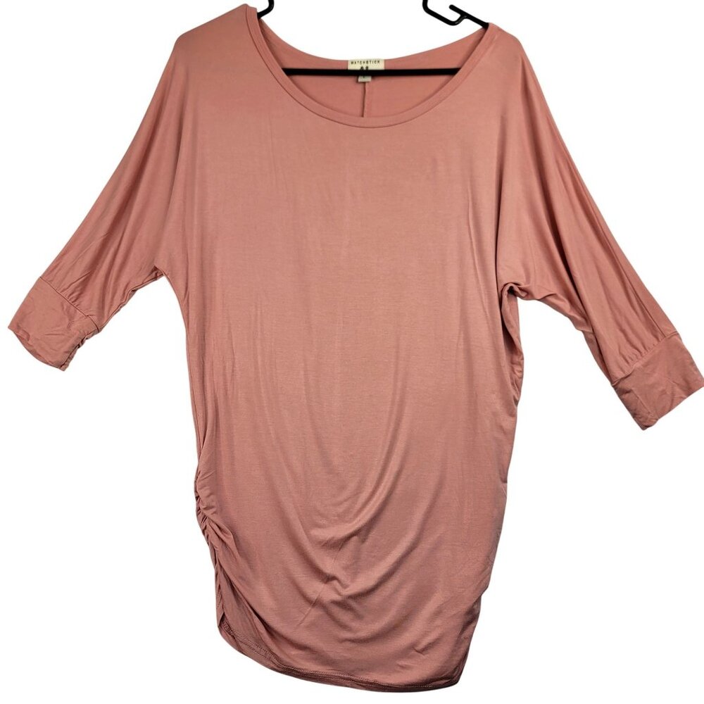 Matchstick Womens Loose Fit Pink Tunic Top Ruched Detail 3/4 Sleeve Large